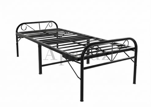 Image of APRODZ Metal Folding Bed Single Size for Sleeping Guest Bed Easily Storable Black Powdercoated (Single, 2.5ft x 6ft)
