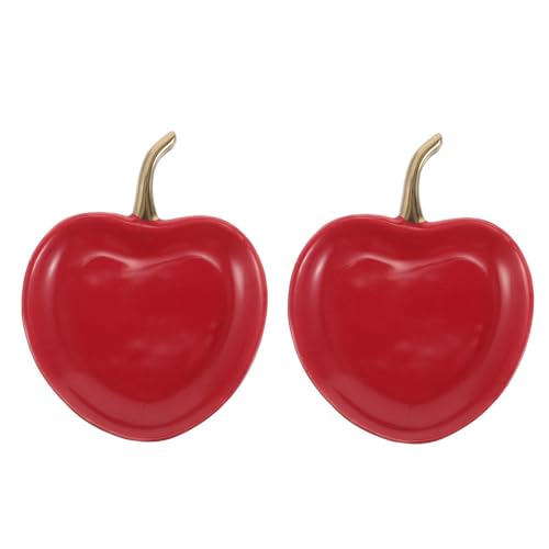 NIYANGLE 2 Pièces Lot de 2 Plateaux à Bijoux en Céramique Rouge 11,4 X 9,1 Cm, Coupelles de Pomme pour Rangement D’accessoires, Plateau de Présentation Nordique Coiffeuse ou Bureau