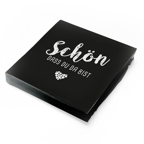 itenga Servietten Schön dass du da bist 30 x 30cm 3-lagig 20 Stück für Kommunion Konfirmation Hochzeit Taufe und andere Feiern (schwarz)