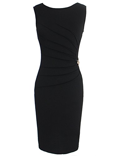 Image of VFSHOW Womens Work Office Business Casual Sleeveless Ruched Elegant Professional Church Cocktail Party Pencil Sheath Dress