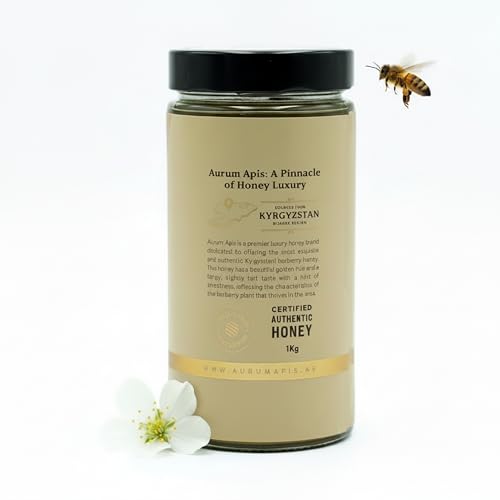 Image of Aurum Apis Raw Kyrgyzstani Barberry Honey, 100% Raw & Unfiltered Pure Honey, Hand Harvested Organic Honey, Non-GMO, Unprocessed Certified Organic Honey from Barberry Plant- 1kg Honey Jar