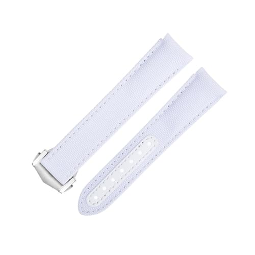 Bracelet de montre 20mm en cuir de vachette et nylon blanc anti usure pour De Ville
