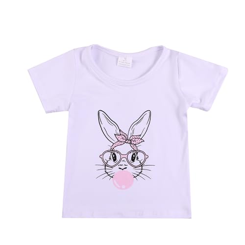 Image of Easter Toddler Girls T-Shirts Bunny Short Sleeve Shirts Kids T Shirts Cotton Girls Summer Tops T-Shirts 3-8Y