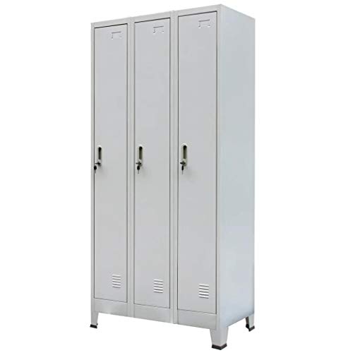 vidaXL Armario Taquilla con 3 Compartimentos Acero 90x45x180 cm Gris Casillero