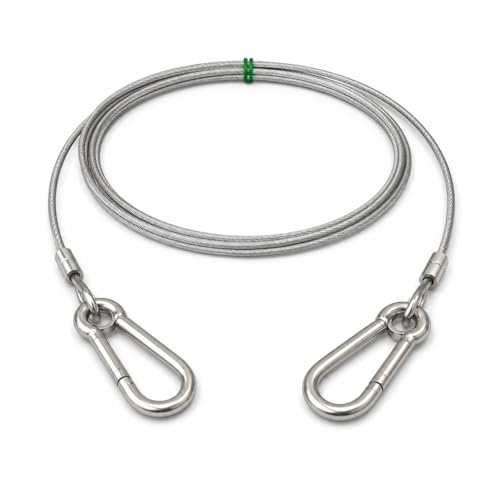 Image of 20 Meter (3mm) Heavy Duty Stainless Steel Clothesline Wire Rope with Carabineer Hooks, Portable Rustproof Laundry Drying Rope Cable for Balcony Garden Home Indoor Outdoor Uses (20 Meter)