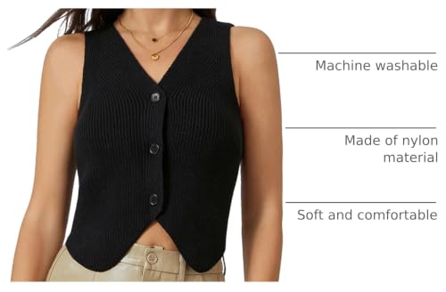 Image of Womens Vintage Knittd Tank Y2k Vest Crop Top Sleeveless V-Neck Open Front Button Crochet Knit Vests Versatile Tops