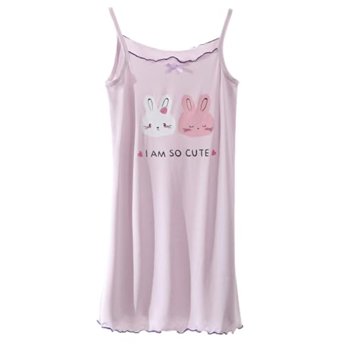 WSLCN - Camisón de noche para niña, suave, cómodo, vestido de noche, suave, lindo, pijama con tirantes, a, 130 cm