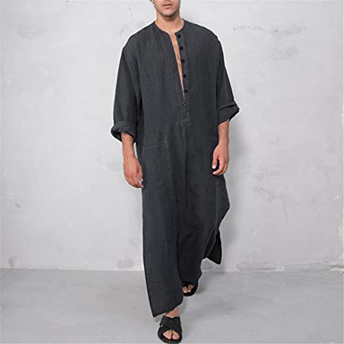 Vintage Men Islamic Arabic Jubba Thobe Long Sleeve Solid Pockets Robes4