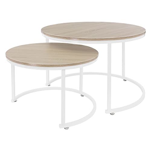 ML-Design Set 2X Tables d`Appoint, Rond, Ø 59x40 cm/Ø74x48 cm, MDF Chêne Sonoma/Structure Métal...