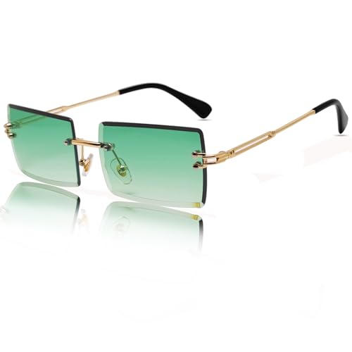 Mriendao Rectangle Sunglasses for Women Men Fashion Retro Rimless Frameless