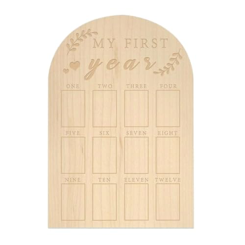OTDOGUO My First Year Photo Display Wood Board Picture Frame Photo Display Board Baby Photo Display