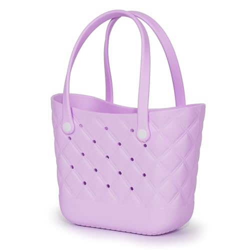 Sequoixee Small Waterproof Beach Bag for Little Girls and Women Lightweight Rubber Beach Tote for Groceries Pool Travel Beach Sports (purple)
