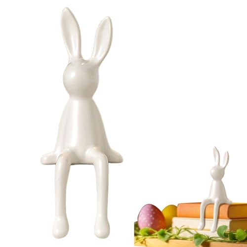 Conejo sentado de latón, figura de conejo galvanizado de cerámica, escultura de conejo de Pascua, conejitos sentados dorados, decoración de Pascua para escritorio de oficina, estantería, vitrina, sala