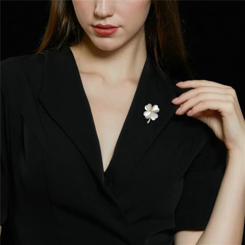Image of Cats Eye Clover 4 Leaf Brooch Pin for Women Men Unisex Gold Plated Fashion Love Heart Shaped Flower Brooches Lapel Pins luck Decor Dress Accessories St Patrick's Day Birthday Holiday Jewelry Gift Souvenir