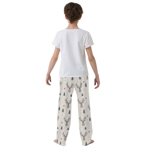 ZZXXB Reindeer and Trees Boys Long Pants Soft Trousers Elastic Waist Kids Lounge Bottoms with Pockets S-XL3