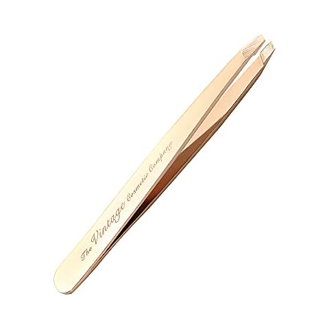 The Vintage Cosmetic Company Slanted Tweezers Stainless Steel Make-up Bag Accessory Precision Shaping Rose Gold Cover