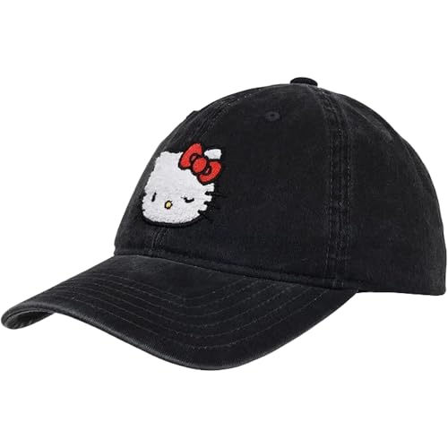 Hello Kitty Baseball Cap Adjustable Cotton Dad Hat with Curved Brim Chenille Patch Black One Size