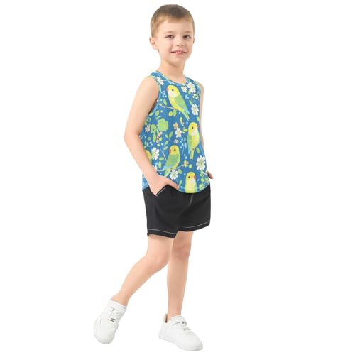 Boys' Tank Top Shirt Green Parrot Flower Pattern Sleeveless T-Shirts4