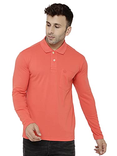 Image of CHKOKKO Men's Polo Cotton Regular Fit Full Sleeves T-Shirt with Pocket Pink Size L
