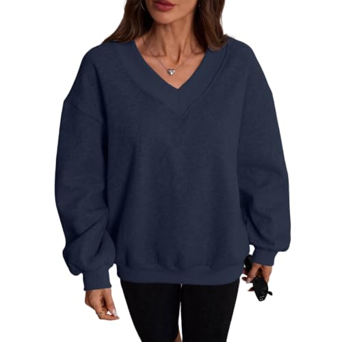 Womens V Neck Sweatshirt Oversized Fleece Sweat Shirts Winter Outfits - image 4