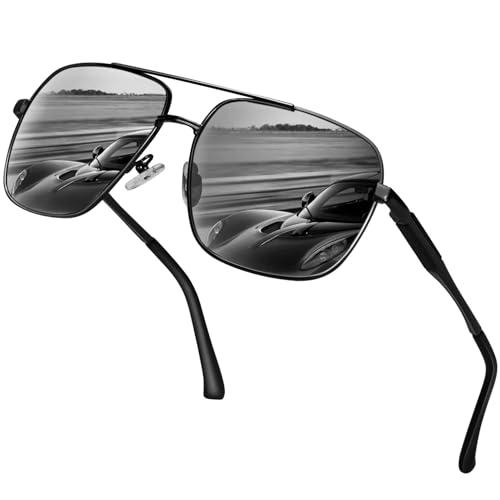 KANASTAL Gafas de Sol Hombre Negras Oscuras Cuadradas Polarizadas Mujer Grandes Vintage UV400 Metal Black Sunglasses - Lente Negras con Marco Negro