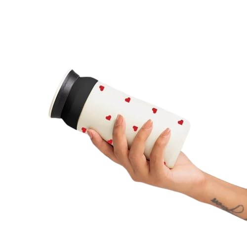 Image of The Messy Corner Coffee Tumbler - Ivory Stainless Steel 350ml | Leak-Proof Insulated Travel Mug for Gym, Office & Vacation | 12hr Hot & 15hr Cold Retention | Hearts Print