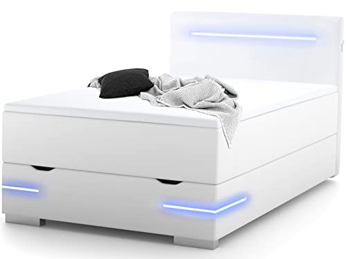 wonello Boxspringbett 90x200 mit Bettkasten, LED Beleuchtung und 2X USB...