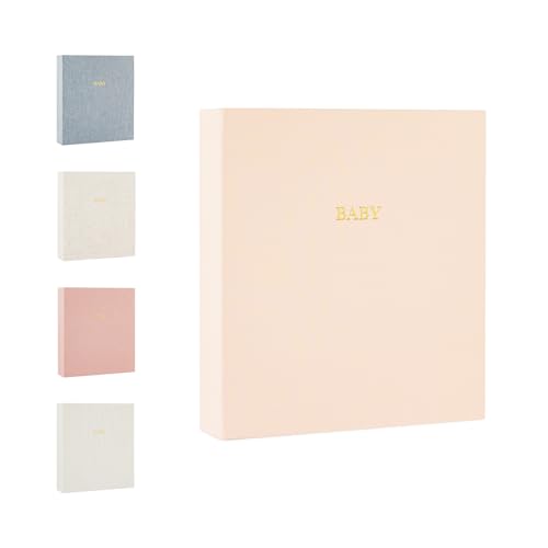 Image of Sugar Paper Baby Keepsake Book, Memory Book from Pregnancy to First Year, Milestone Journal with Pocket Storage, Baby Shower Idea, Gender Neutral Gift, Cloth Hardcover, Pale Pink