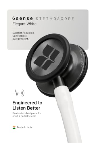 Image of Knya 6sense Stethoscope for Doctors & Residents | Tunable Diaphragm | Dual-Head Chest Piece for Adult & Pediatric Use | Lightweight Stainless Steel | Latex-Free Tubing | Soft-Seal Ear Tips | Premium Gift Box | for Medical Students (White)