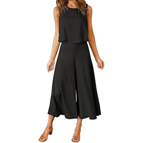FANCYINN Women Casual Tracksuit 2 Piece Round Neck Loungewear With Wide Leg Trousers Outfit Loose Fall Autumn Summer Set Black S Cover