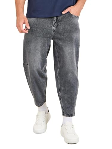 Image of Styli Men Solid Balloon Fit Jeans | Stretchable & Comfort, Mid-Rise Casual Denim Pants for Everyday Wear |Machine Washable