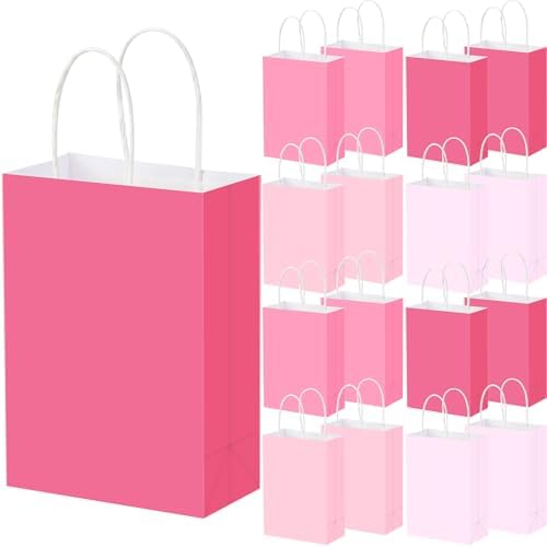Humyoun 24 Pcs Pink Paper Gift Bags with Handles 8.3" x 5.9" x 3....