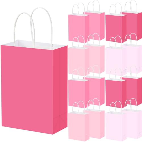 Humyoun 24 Pcs Pink Paper Gift Bags with Handles 8.3" x 5.9" x 3.1" Goodies Treat Candy Bags for Holiday Party Favor Gift Wrapping Baby Shower Wedding Birthday Party Supplies