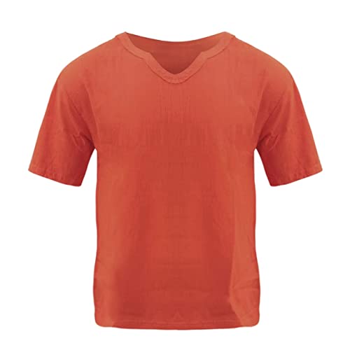 Camiseta deportiva para hombre, manga corta, transpirable, cuello en V, camiseta de verano de gran tamaño, camiseta de lino de secado rápido, camiseta básica de manga corta, monocolor, camiseta de