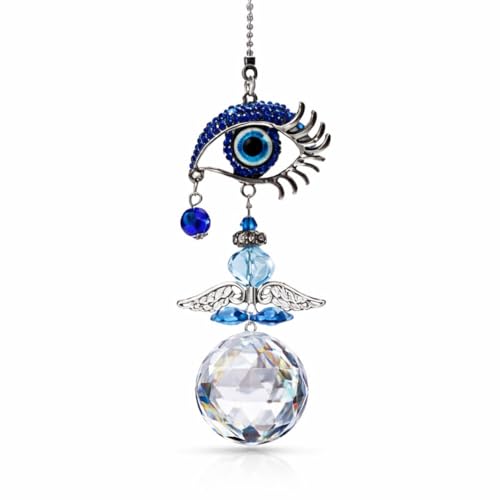 Image of BLUE BEADS Turkish Feng Shui Vastu Blue Glass Evil Eye Hanging /Door Hanging Nazar Batu for Protection and Good Luck - Perfect for Gifting Home or Office (SUNCATCH-Eye)
