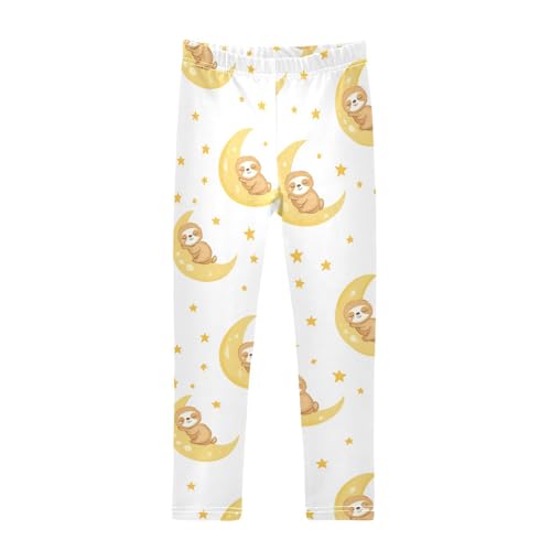 Vdsrup Girls Leggings Sloth Yellow Moon Kids Length Leggings Pants Athletic Yoga Pants Toddler Tights Trousers 4T