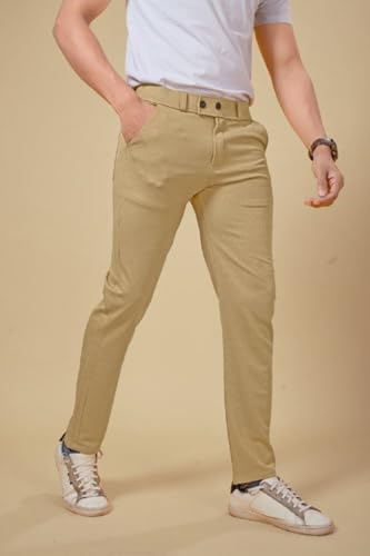 Image of Men's Classic Khaki Formal Trousers, Slim Fit Design with Belt Loops and Pockets