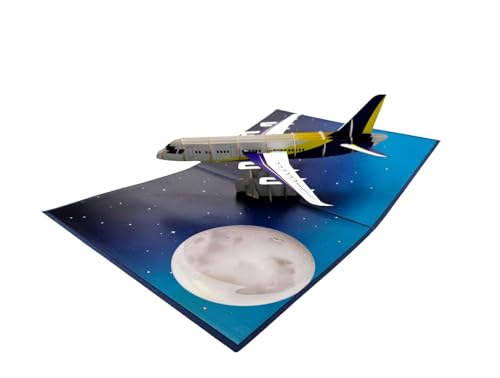 Pop-Up Karte 3D Flugzeug – Handgemachte Klappkarte für Piloten, Flugzeugfans & Reisende – Premium Grußkarte mit Raumschiff-Motiv – Ideal als Geburtstagskarte, Reisegutschein oder Geschenkidee