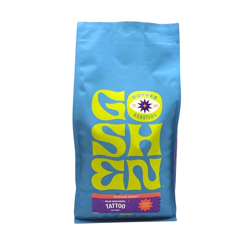 Image of Goshen Coffee Roasters Whole Bean Old School Tattoo House Blend | Medium Roast, Brewed or Espresso | Award-Winning, Natural and Washed | Caramel, Nutty, Orange Flavors | 2 Lb Bag