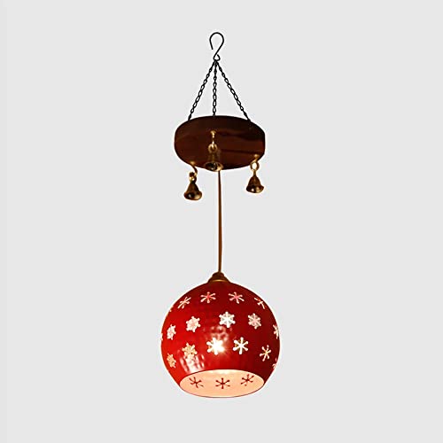Image of AAKRITI ART CREATIONS Snowflake Glow Red Handcrafted Metal Pendant Lamp with Mango Wood Rosette for Living Room Ceiling | Pendant Lamp for Living Room | Hanging Lamps for Home Decoration | Ceiling