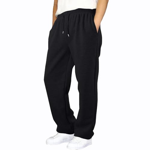NetSetUK Joggers for Men UK Tracksuit Jogging Bottoms Mens Fleece Joggers Open-Hem Sweatpants with Pockets Adjustable Waist Drawstring Trousers Gym Workout Black
