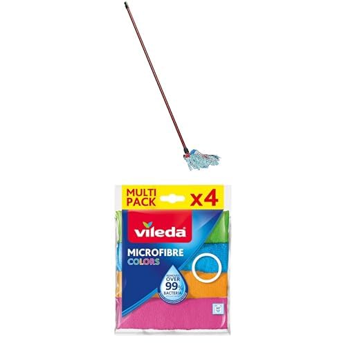 ViledaSupermocio Floor Mop with a Stick 14 X 7 X 157 Cm + Vileda Microfibre Cloth 30x30 Cm, 4 Pcs