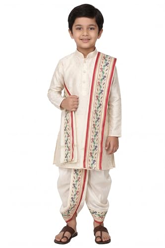 Boys Silk Dhoti Kurta Set with Stole | Sherwani Style Kids Ethnic...