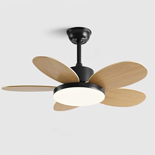 Ventilador de Techo con luz, silencioso, para Interiores, 6 velocidades, aspas de Madera, 60 W, LED, con Control Remoto e Interruptor de Pared, para Dormitorio, Sala de Estar, BALC
