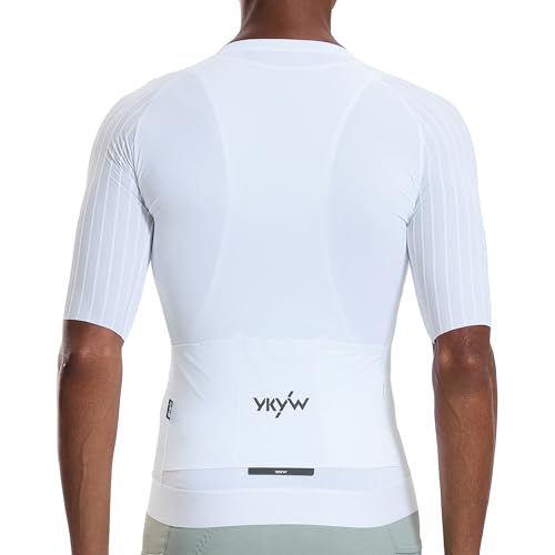 Image of YKYWBIKE Cycling Jersey Men Aero Race Fit, Road Bike Jersey Short Sleeved Moisture Wicking, Breathable,Zip Pocket,UPF50+
