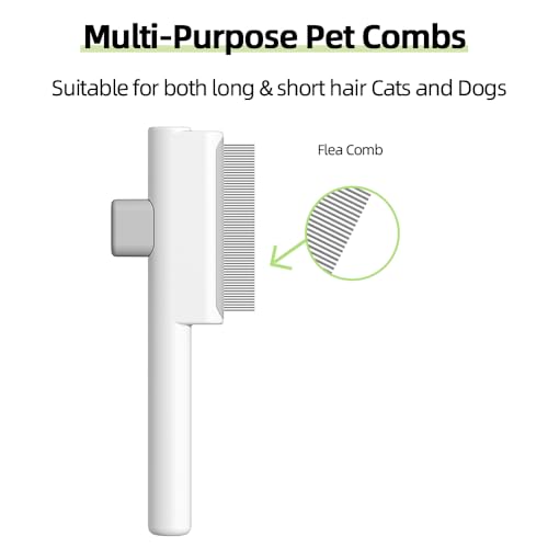 Image of Marchul Cat Comb, Self-Cleaning Hair Remover Flea Comb for Long & Short Hair Pets, Cat Grooming Brush with Release Button & Metal Round Teeth for Massage, Shedding Tangles & Removal Loose Hairs