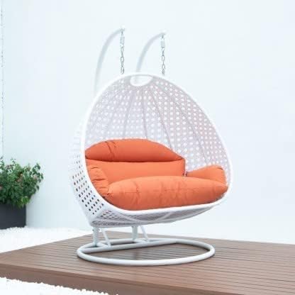 Image of OMANSH Double Seater Swing Chair with Stand & Cushion & Hook Outdoor || Indoor || Balcony || Garden || Living Room (White-Orange)