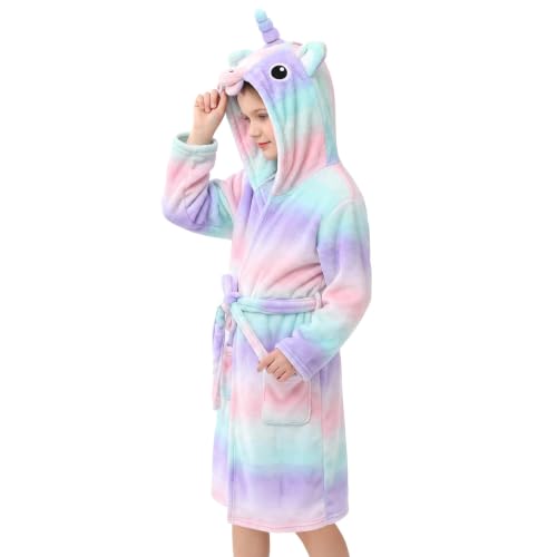 Image of V.&GRIN Girls Fleece Hooded Robe, Soft Unicorn Bathrobe for Kids 5-14 Years