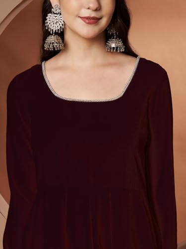 Image of KZA Women's Georgette Hand Embroidered Flared Anarkali Suit for Women | Full Sleeves Flare Anarkali Dress for Woman | Ethnic Flared Anarkali Kurta for Women