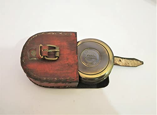 Brújula de bolsillo vintage de latón 1885 con estuche de cuero, herramienta de navegación antigua miniatura 6